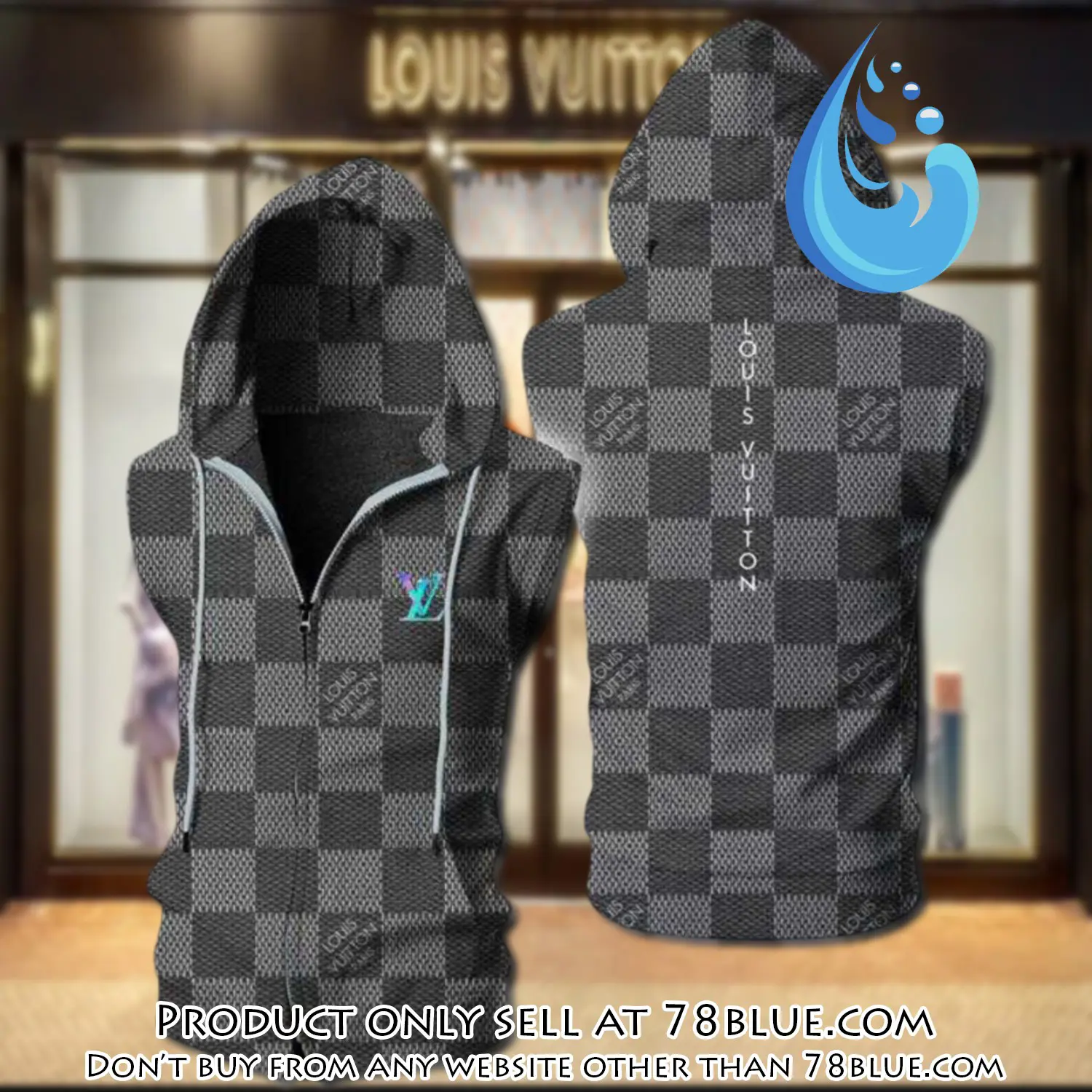 Louis vuitton grey unisex sleeveless zip up hoodie luxury for men women szh013 78b1149399